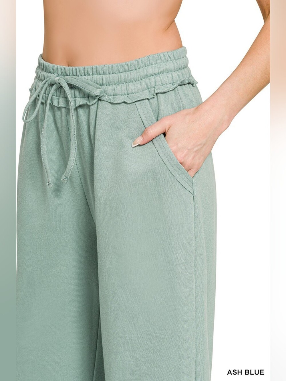 Zenana French Terry Wide Leg Sweatpants- Ash Blue - Picture 4 of 8